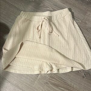 Cream Textured Skirt with Drawstring